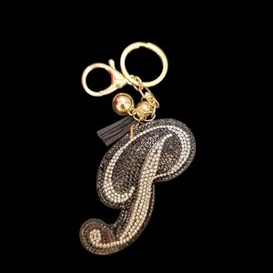 Rhinestone Letter “P” Bag Charm – Sparkly Initial Keychain